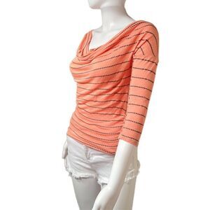 Cowl Neck 3/4 Sleeve Top (Peach/Black)